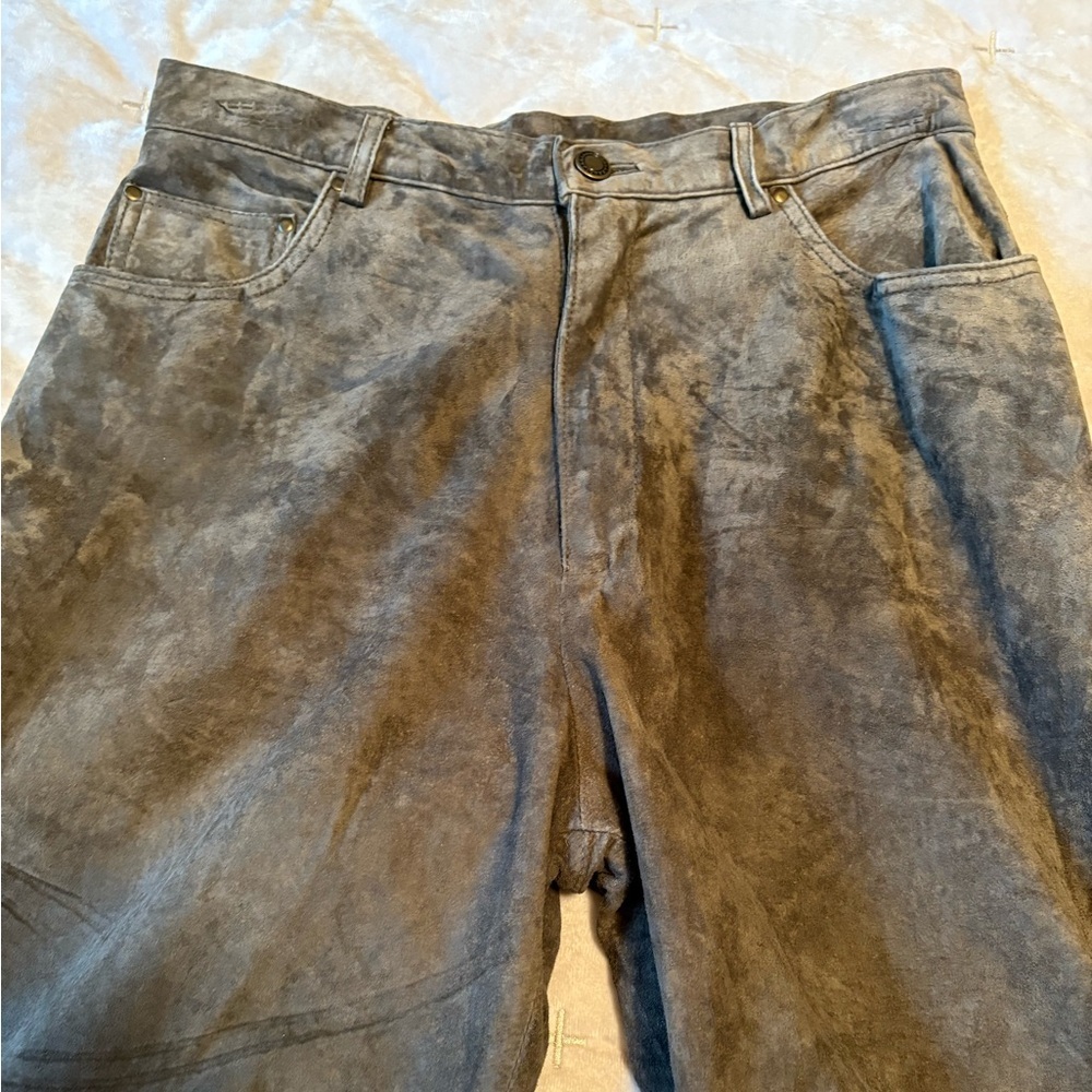 Green Suede Leather Pants High Waisted Soft Lined Womens Sz 8 Elevated Boho - Picture 4 of 12